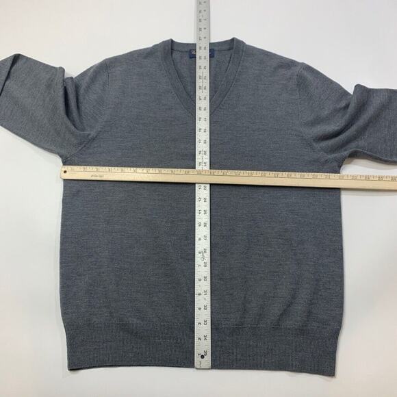 Brooks Brothers Sweater Mens L Large Steel Grey Saxxon Wool V Neck Pullover - Picture 4 of 9